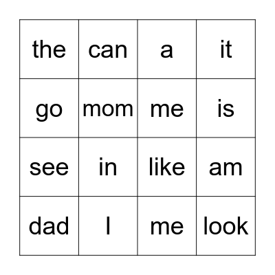 Sight Word Fun Bingo Card