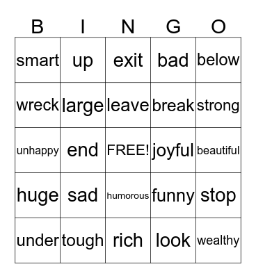 Synonyms BINGO Card