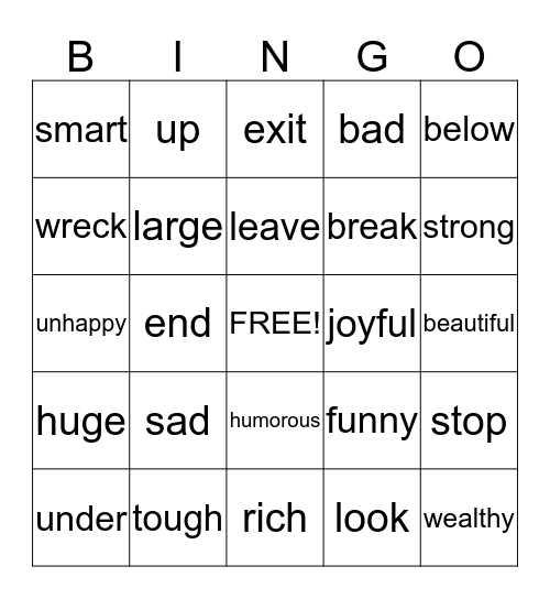 Synonyms BINGO Card