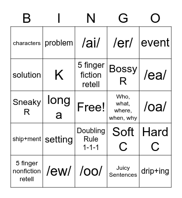 Phonics, Writing and Reading Bingo Card