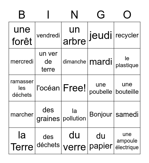 La Jour de La Terre Bingo Card