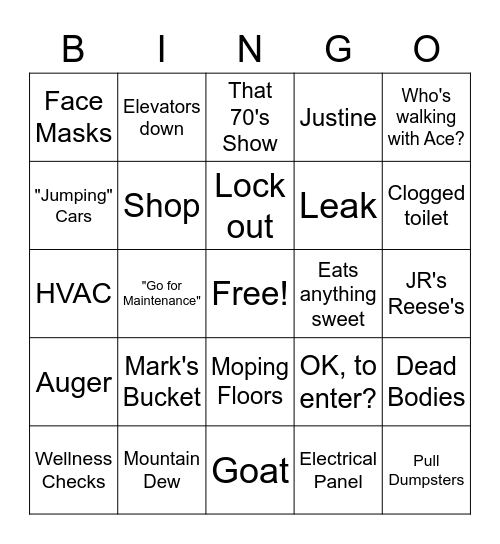Trevecca Towers Bingo Card