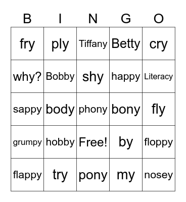 Y Sounds Bingo Card