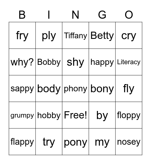 Y Sounds Bingo Card