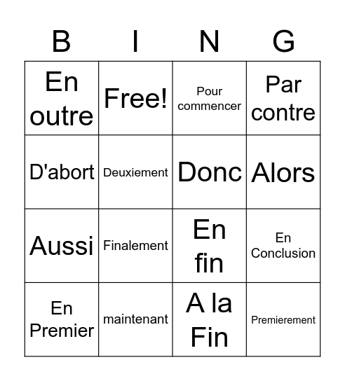 Mot Des Transition Bingo Card