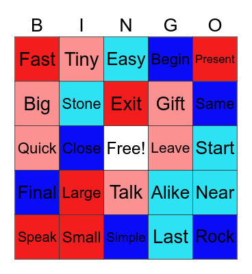 Basic Synonym Bingo Card