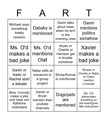 school bingo Card