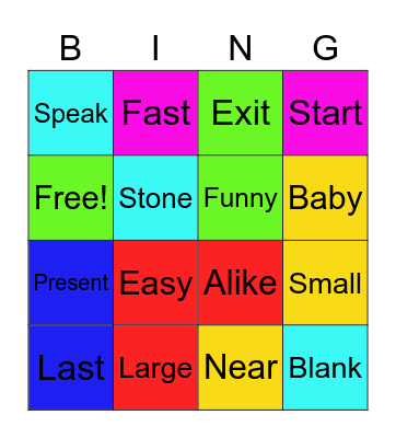 Synonyms Bingo Card