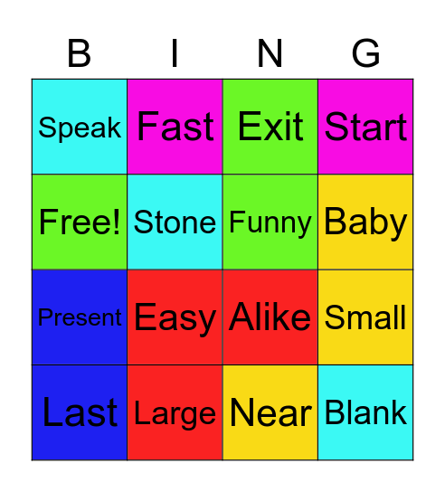 Synonyms Bingo Card