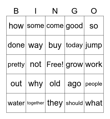 1st Grade Bingo Card