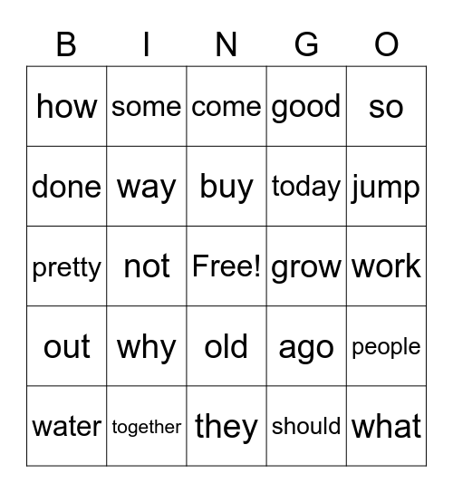 1st Grade Bingo Card