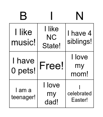 Untitled Bingo Card
