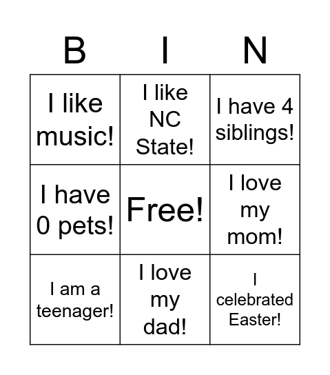 Untitled Bingo Card