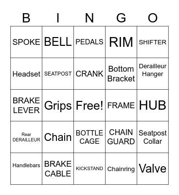 BIKE PARTS BINGO Card