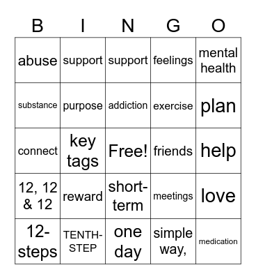 RECOVERY BINGO Card