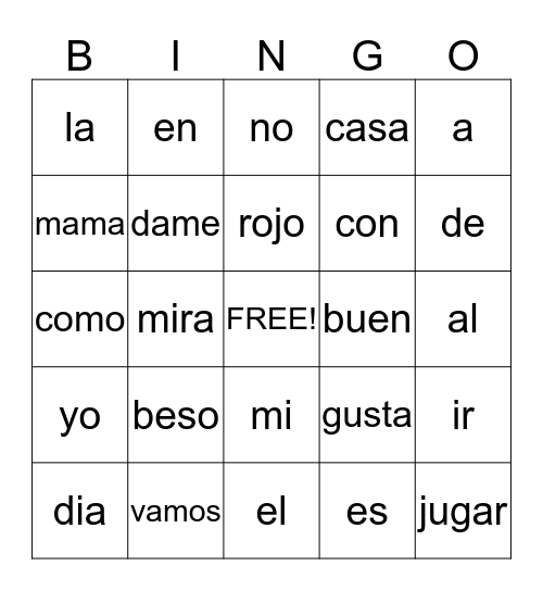 Palabras de Alta Frecuencia Bingo Card