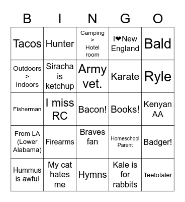 E. Tilley Bingo Card