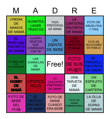 Féliz Día de las Madres Bingo Card