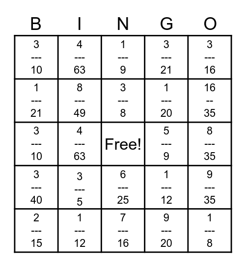 Multiplying Fractions BINGO! Bingo Card