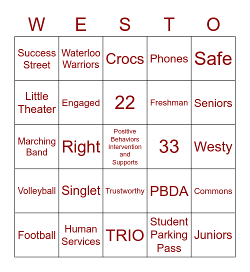WESTO Bingo Card