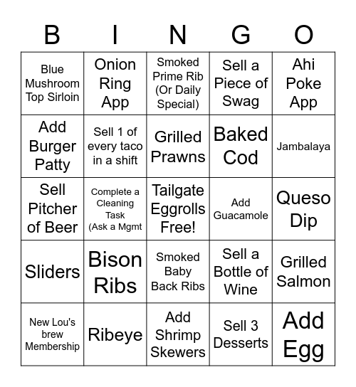 Monthly Contest Bingo Card