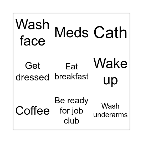 Tomorrow morning Bingo Card