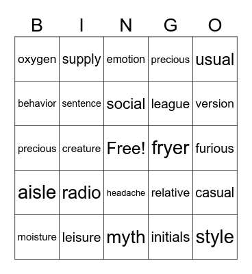 Untitled Bingo Card
