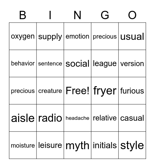 Untitled Bingo Card