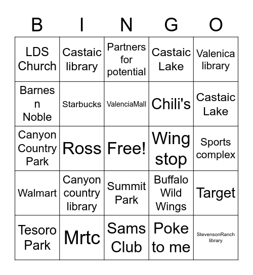 Landmarks Bingo Card