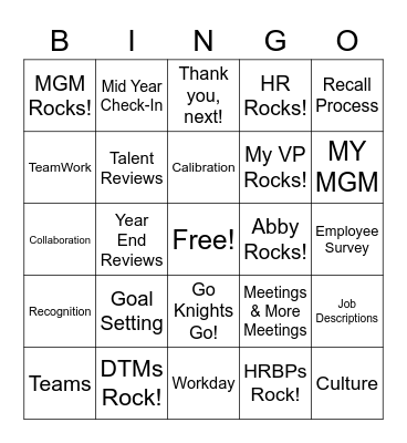 Corporate HR Bingo - Series 1 Bingo Card