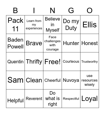 Scout Bingo Card