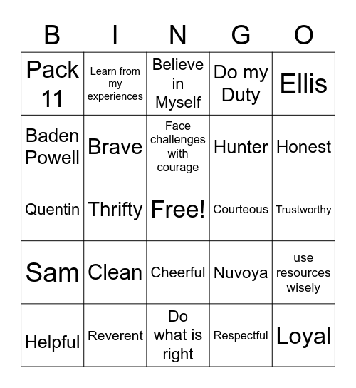 Scout Bingo Card