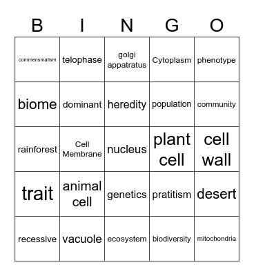 Life Science Bingo Card