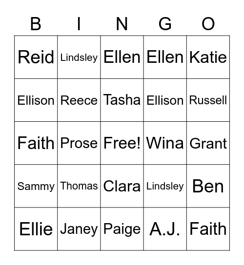 Family Bingo Card