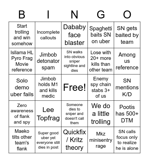 VS Scrim bingo Card