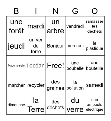 La Jour de la Terre Bingo Card