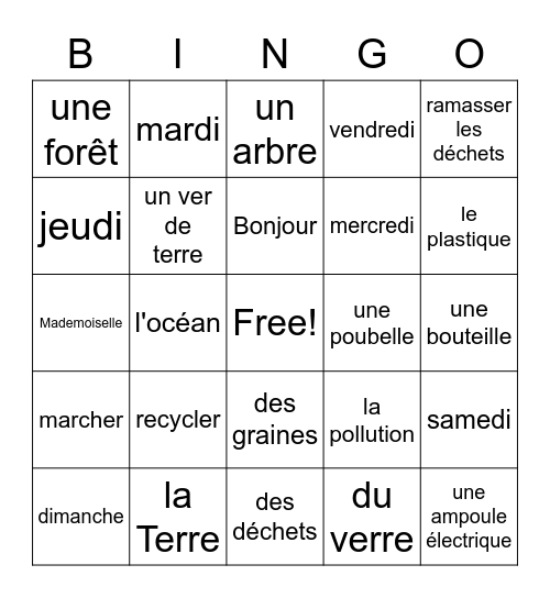 La Jour de la Terre Bingo Card