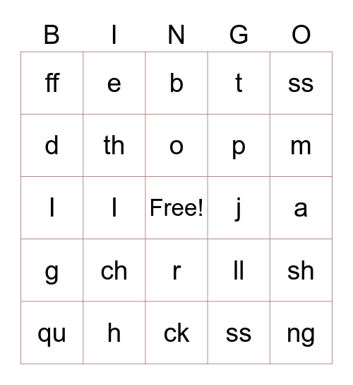 Letter Sounds Bingo Card