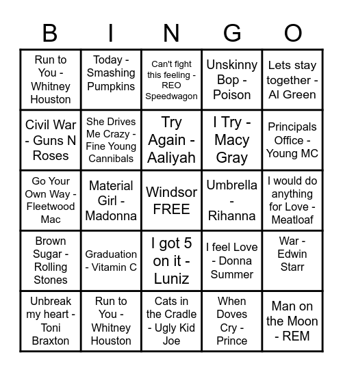Windsor Pro D Bingo!! Bingo Card