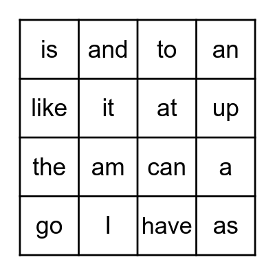 Sight Words Bingo Card