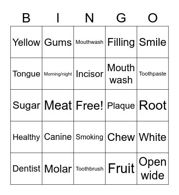 Dental Care Bingo Card