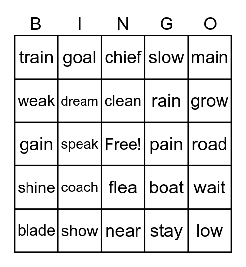 Long Vowel Teams Bingo Card