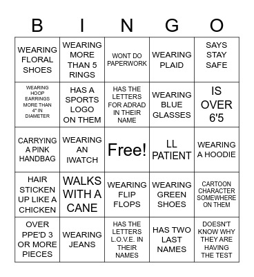 Epic Patient Bingo Card