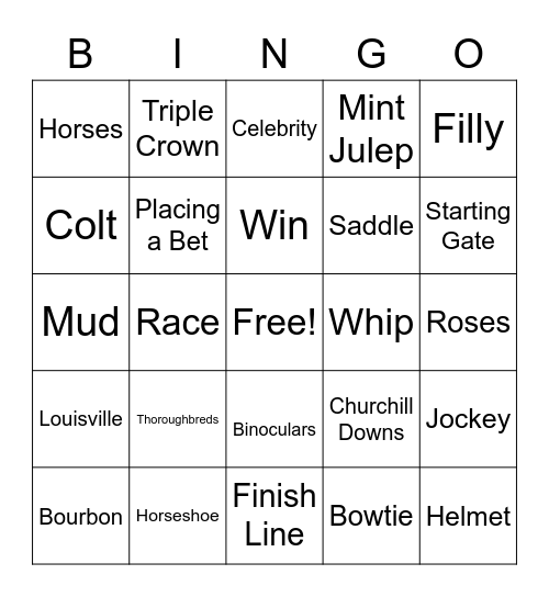 Kentucky Derby Bingo Card