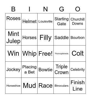 Kentucky Derby Bingo Card