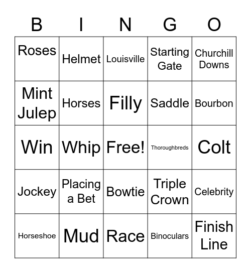 Kentucky Derby Bingo Card