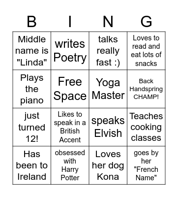 Name that YW/Leader Bingo Card