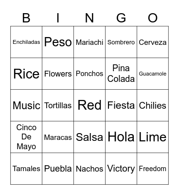 Cinco De Mayo Bingo Card