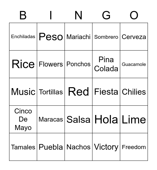 Cinco De Mayo Bingo Card