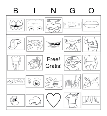 Partes del cuerpo - Rockalingua Bingo Card